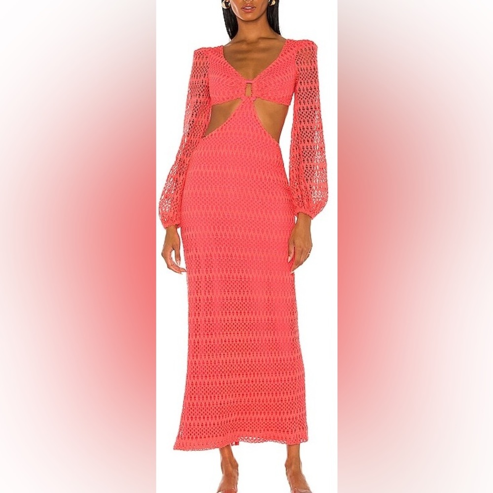 New PatBO Crochet Cut Out Neon Coral Maxi Dress NWT Size 4